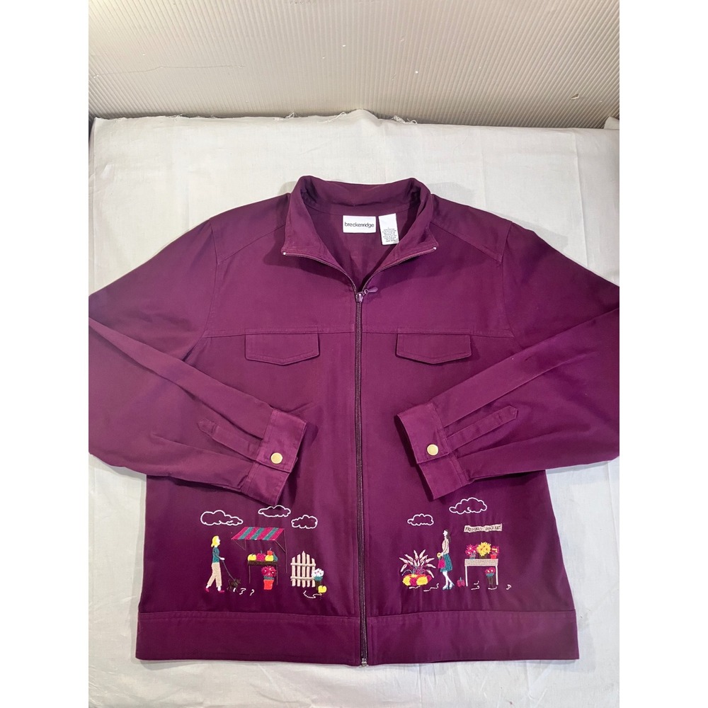 Breckenridge Womens Purple Embroidered Zip Up Jacket Size L